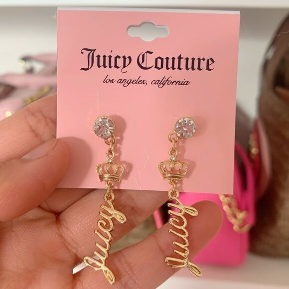 Jewelry - Juicy Couture Dangle Crown Rhinestone Earrings